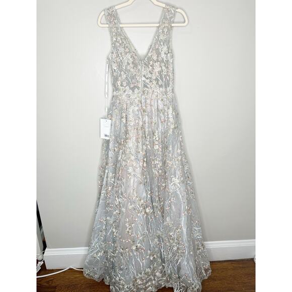 Mac Duggal 20131 Floral Multi Color Neutral Floral A Line Embroidered Gown 4 NEW - Picture 3 of 10
